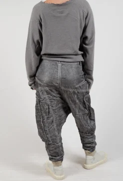 Silk Straight Leg Drop Crotch Trousers in Pencil Cloud