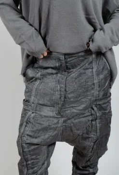 Silk Straight Leg Drop Crotch Trousers in Pencil Cloud