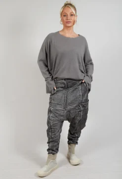 Silk Straight Leg Drop Crotch Trousers in Pencil Cloud