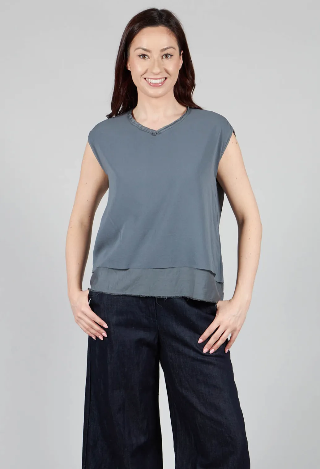 Silk Vest Top in Asfalto