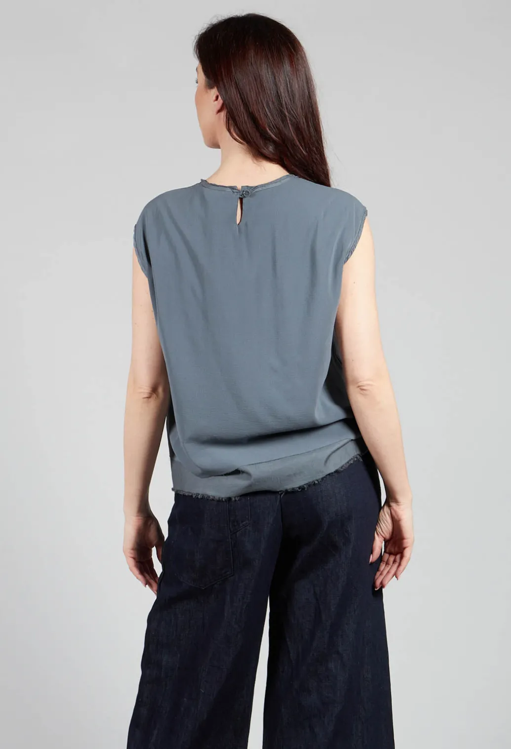 Silk Vest Top in Asfalto