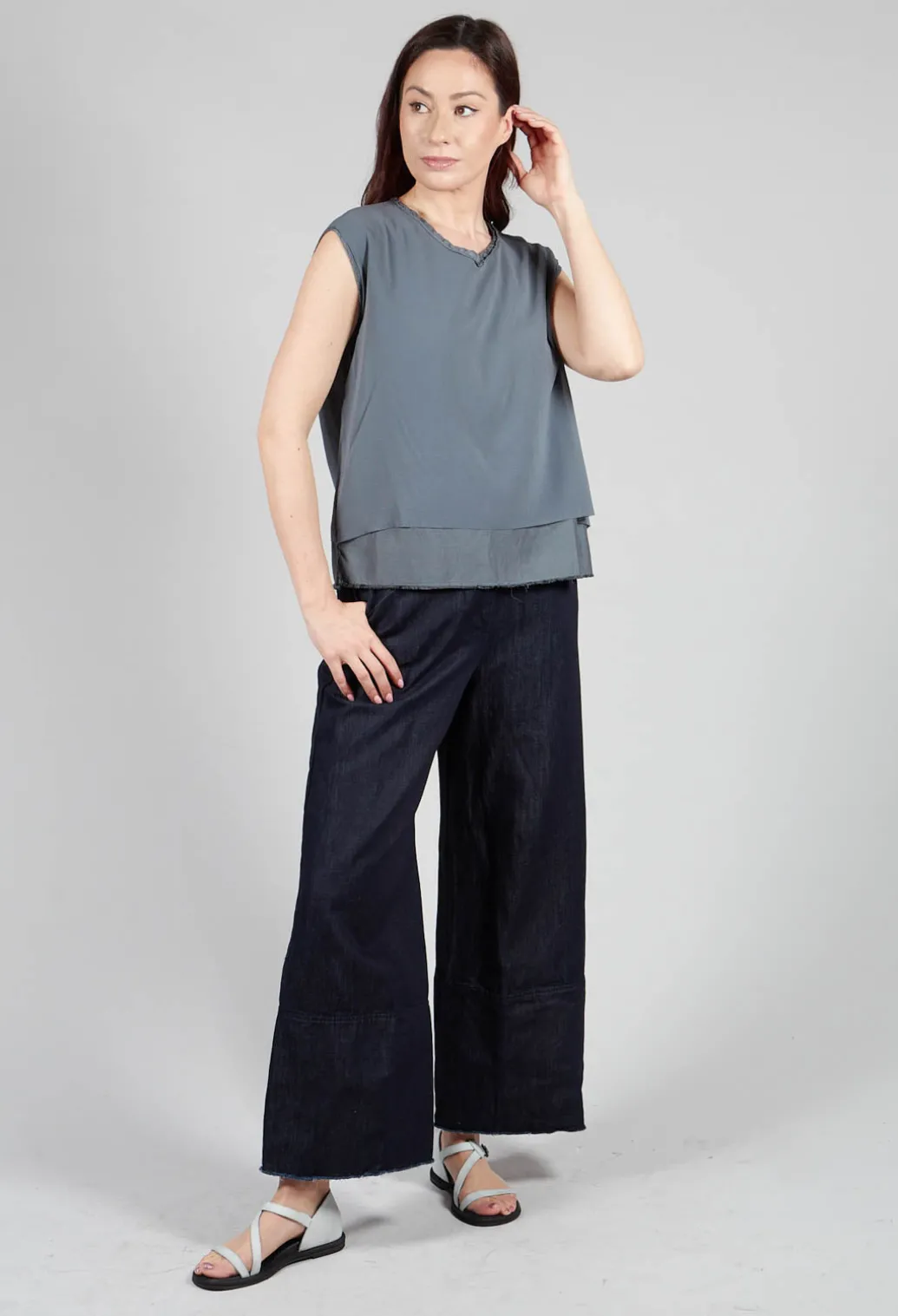 Silk Vest Top in Asfalto