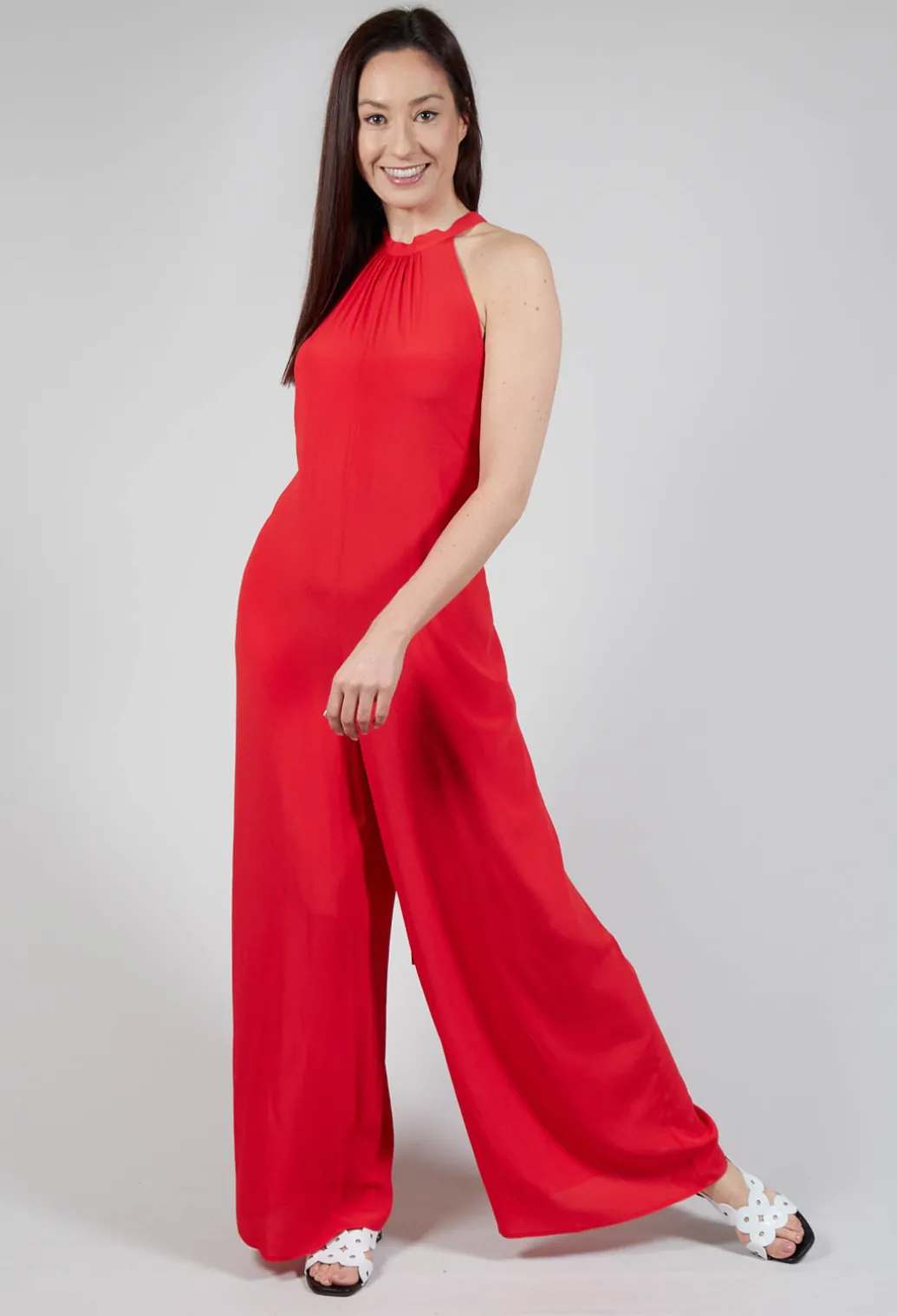Silk-Blend Crepe Jumpsuit in Red