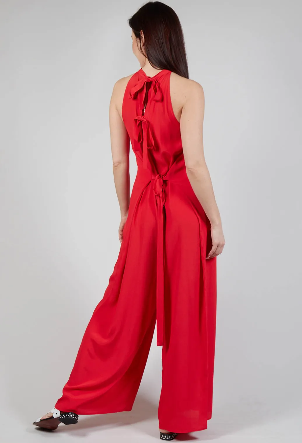 Silk-Blend Crepe Jumpsuit in Red
