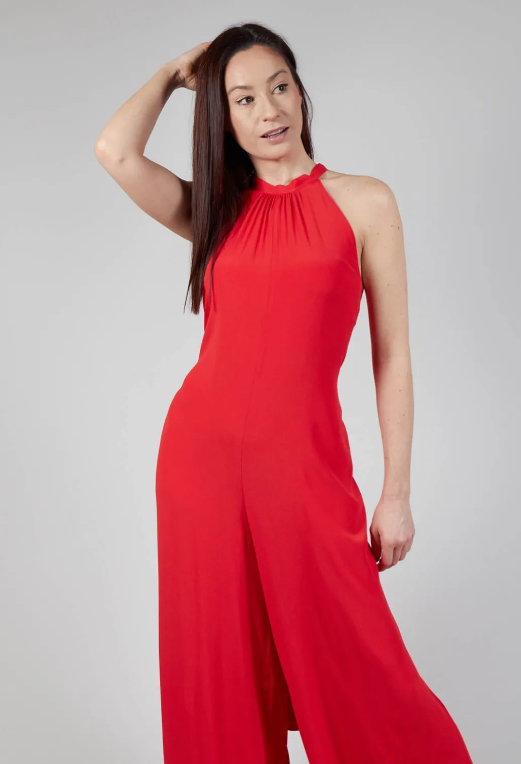 Silk-Blend Crepe Jumpsuit in Red