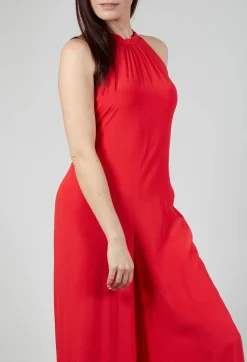 Silk-Blend Crepe Jumpsuit in Red
