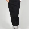 Silky Slim Skirt with Split in Black