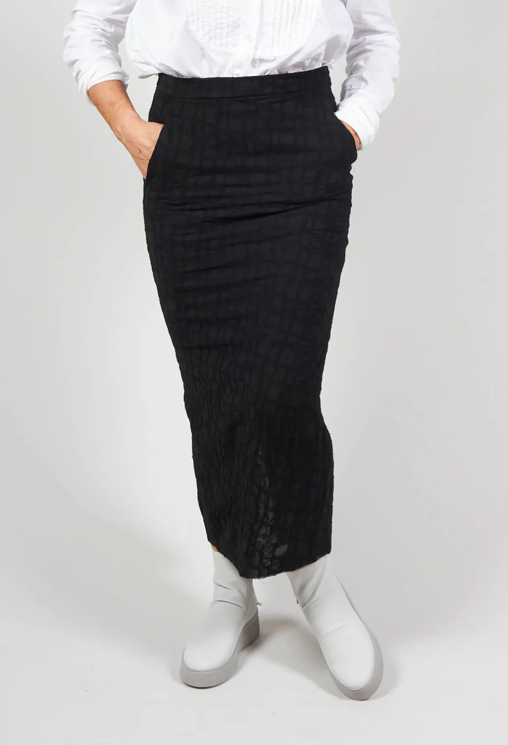 Silky Slim Skirt with Split in Black