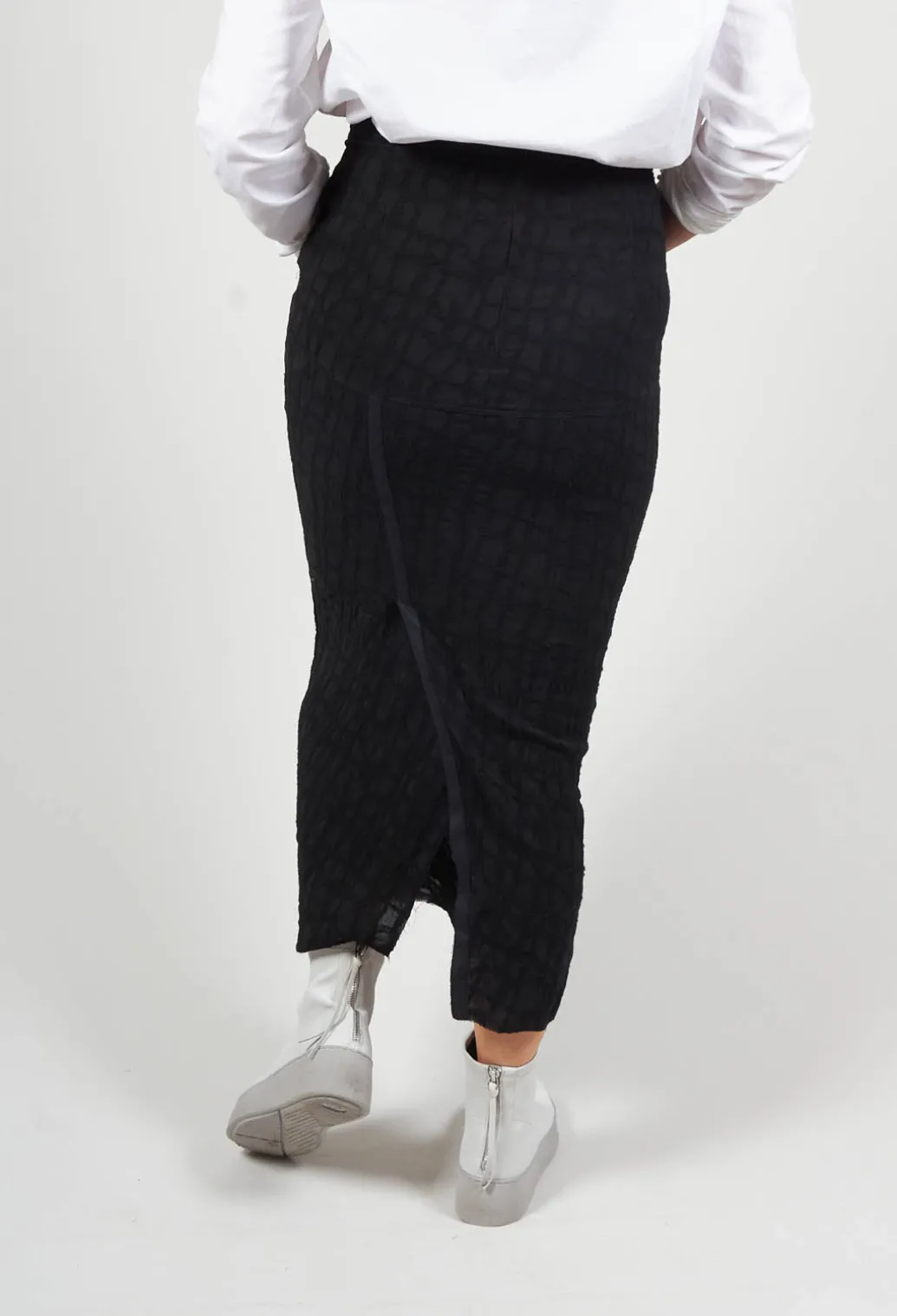 Silky Slim Skirt with Split in Black
