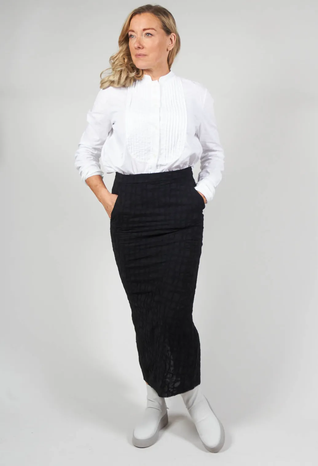 Silky Slim Skirt with Split in Black