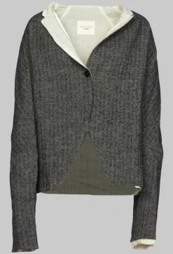 Single Button Herringbone Blazer in Grey