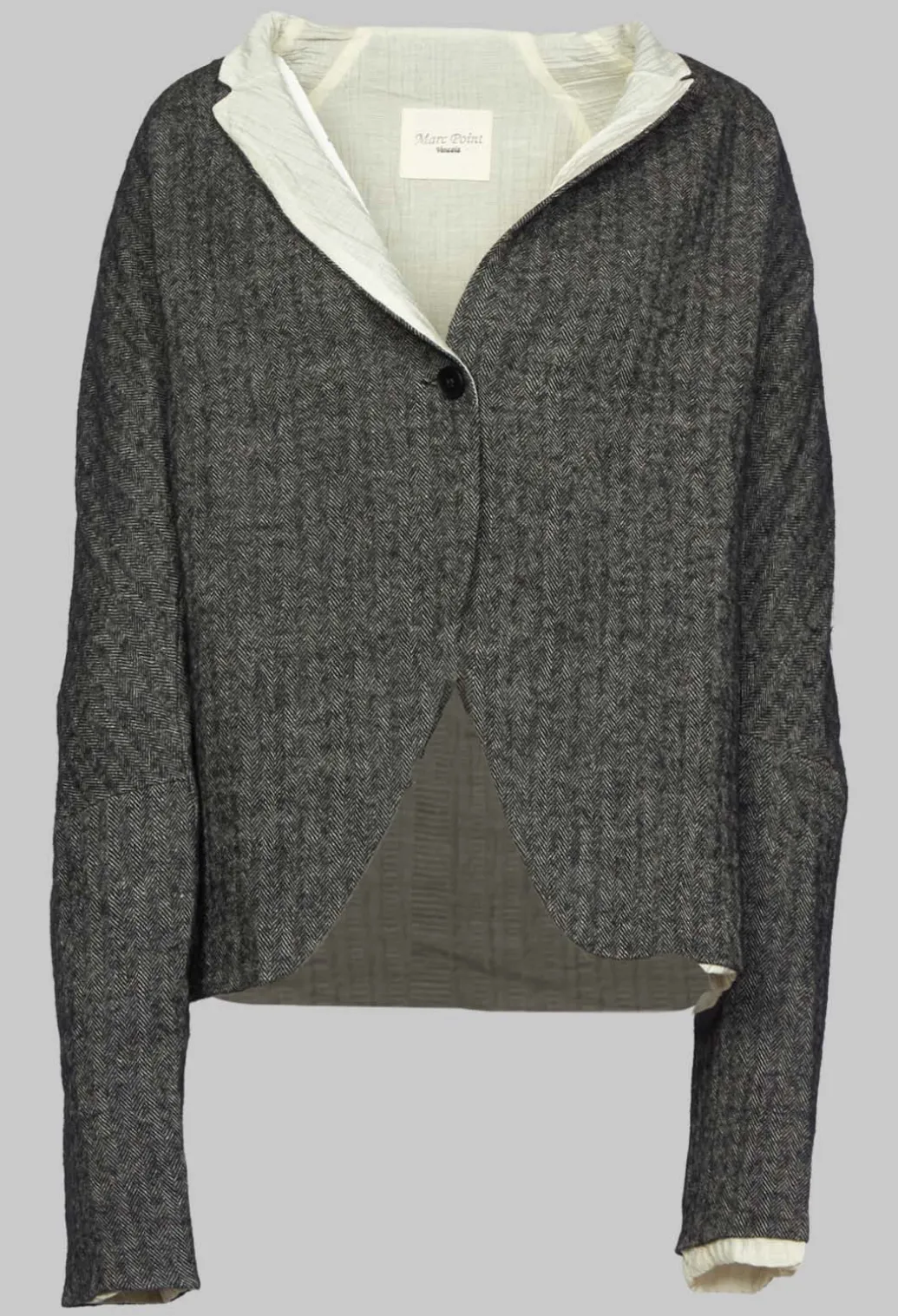 Single Button Herringbone Blazer in Grey