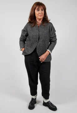 Single Button Herringbone Blazer in Grey