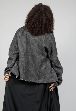 Single Button Herringbone Blazer in Grey