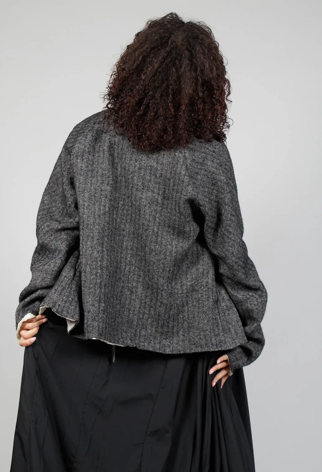 Single Button Herringbone Blazer in Grey