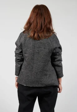 Single Button Herringbone Blazer in Grey