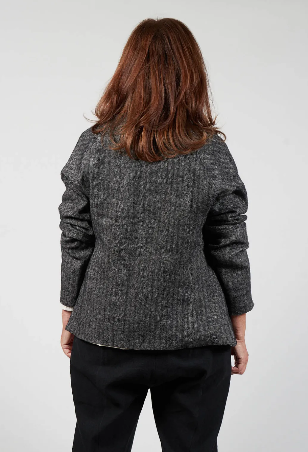 Single Button Herringbone Blazer in Grey
