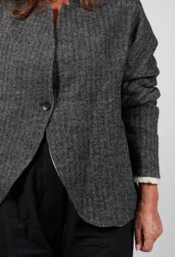 Single Button Herringbone Blazer in Grey