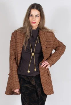 Single-Breasted Houndstooth Jacket in Orange Print