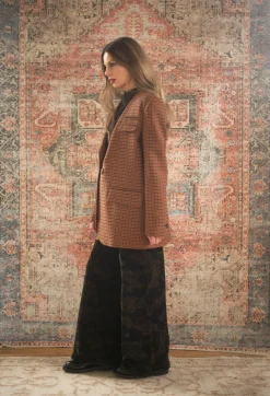 Single-Breasted Houndstooth Jacket in Orange Print