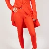 Skinny Fit Mid-Waist Trousers in Mandarine