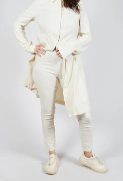 Skinny Fit Mid-Waist Trousers in Greige