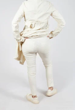 Skinny Fit Mid-Waist Trousers in Greige