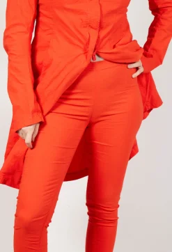 Skinny Fit Mid-Waist Trousers in Mandarine