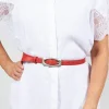 Skinny Leather Belt in Red