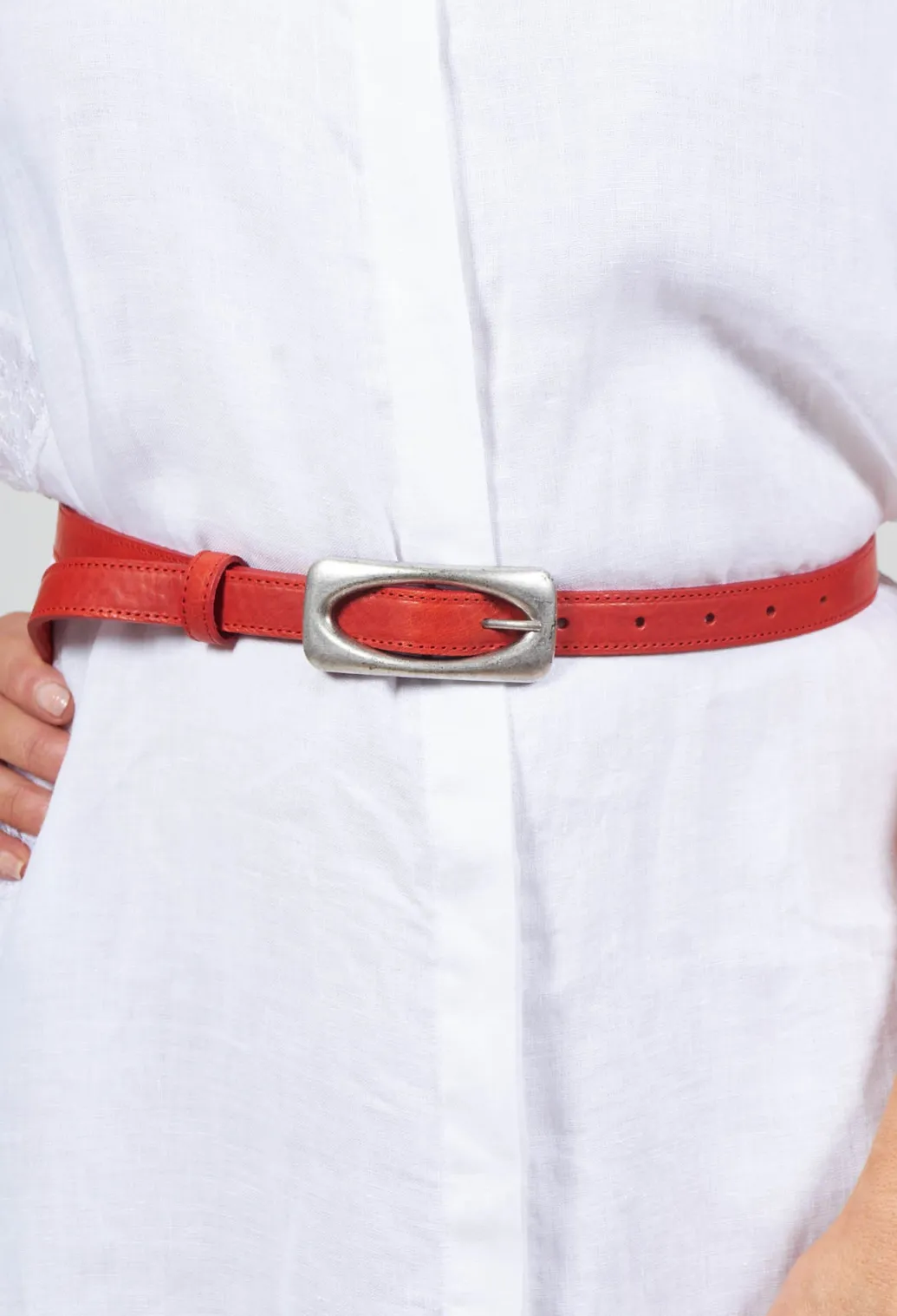 Skinny Leather Belt in Red