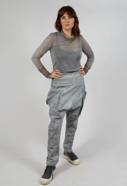 Skinny Trousers with Bleached Stitching in Pencil Cloud
