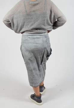 Skirt with Bleached Stitching in Pencil Cloud