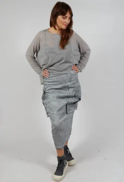 Skirt with Bleached Stitching in Pencil Cloud