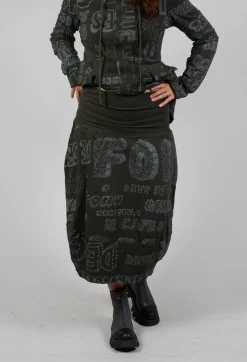 Skirt with Contrasting Waistband in Jungle Shiny Print
