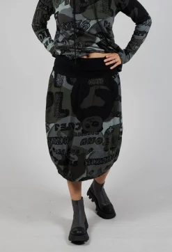 Skirt with Contrasting Waistband in Multicolour