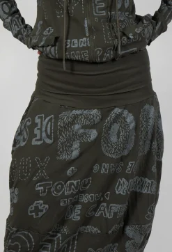 Skirt with Contrasting Waistband in Jungle Shiny Print