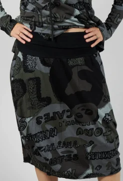 Skirt with Contrasting Waistband in Multicolour