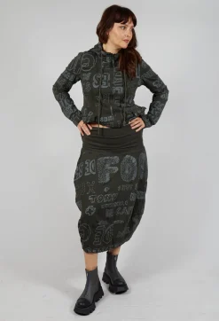 Skirt with Contrasting Waistband in Jungle Shiny Print