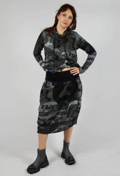 Skirt with Contrasting Waistband in Multicolour