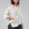 3/4 Sleeved Shirt with Statement Pocket in Ivory Stripe