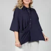 3/4 Sleeved Shirt with Statement Pocket in Navy Stripe