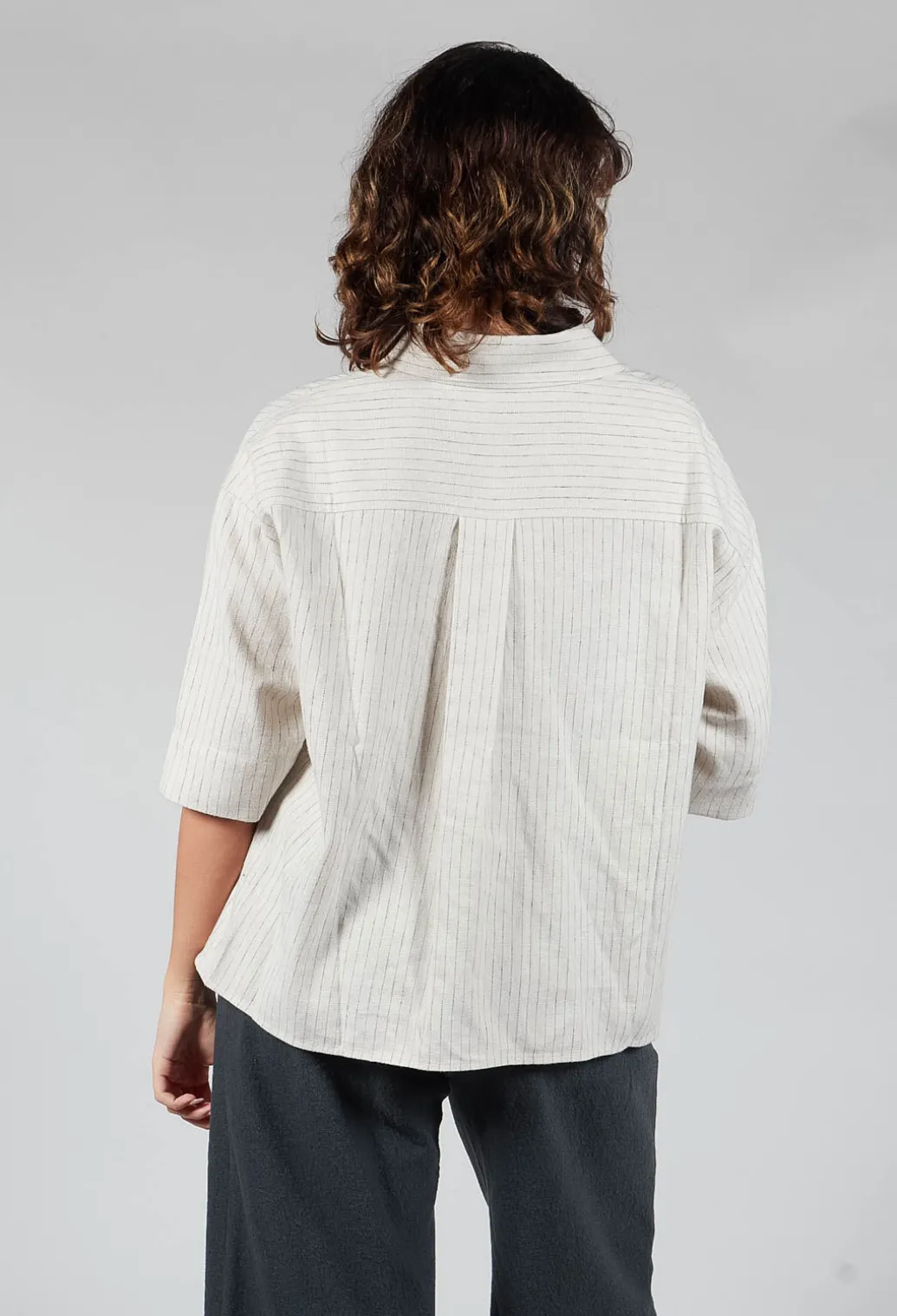 3/4 Sleeved Shirt with Statement Pocket in Ivory Stripe