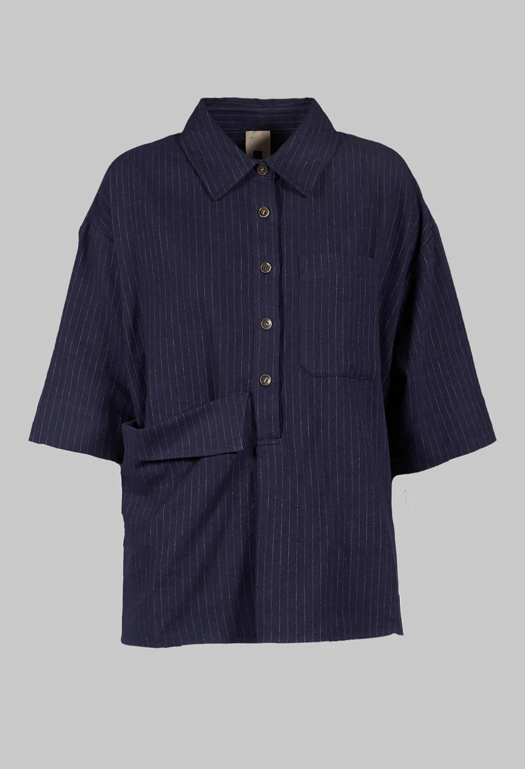 3/4 Sleeved Shirt with Statement Pocket in Navy Stripe