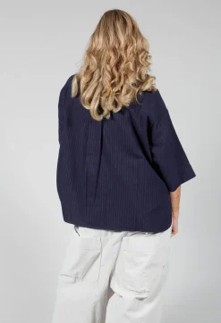 3/4 Sleeved Shirt with Statement Pocket in Navy Stripe