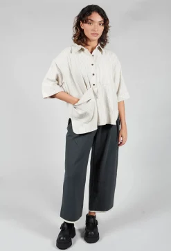 3/4 Sleeved Shirt with Statement Pocket in Ivory Stripe
