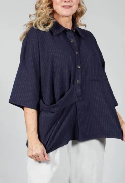 3/4 Sleeved Shirt with Statement Pocket in Navy Stripe
