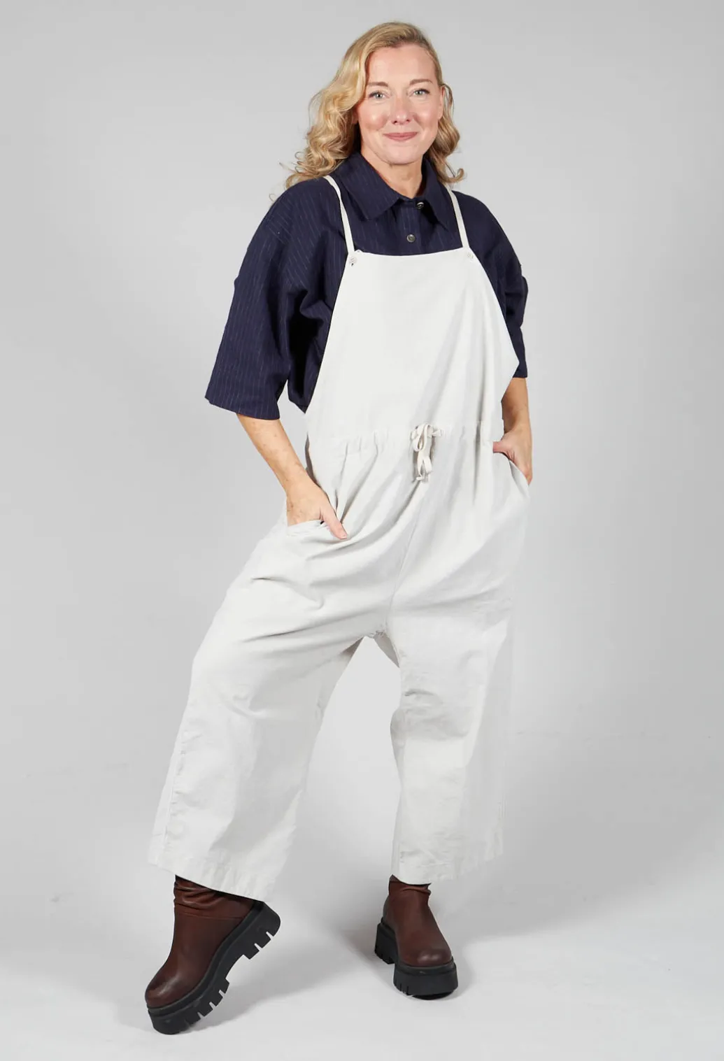 3/4 Sleeved Shirt with Statement Pocket in Navy Stripe