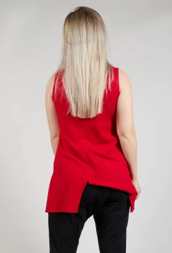 Sleeveless Centre Split Top in Red