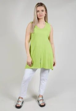 Sleeveless Centre Split Top in Neon Green