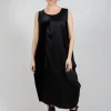 Sleeveless Dress in Ciniglia e Raso Viscosa Nero